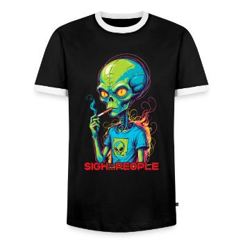 Lustiger Außerirdischer Spruch sigh...People - Männer Kontrast-T-Shirt - Schwarz/Weiß - Vorne - AI Model Female 172 light (172cm) & AI Model Male 178 light (178cm)