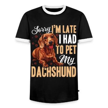 Dachshund Doxie Wiener Dog Breed Sorry, I´m Late - Männer Kontrast-T-Shirt - Schwarz/Weiß - Vorne - AI Model Female 172 light (172cm) & AI Model Male 178 light (178cm)