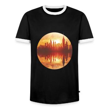 Sunset Cityscape Reflection - Men's Ringer Shirt - black/white - Front - AI Model Female 172 light (172cm) & AI Model Male 178 light (178cm)