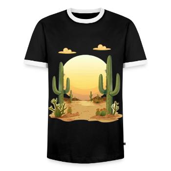 Desert landscape at sunset - Men's Ringer Shirt - black/white - Front - AI Model Female 172 light (172cm) & AI Model Male 178 light (178cm)