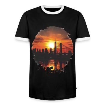Sunset panorama with skyline - Men's Ringer Shirt - black/white - Front - AI Model Female 172 light (172cm) & AI Model Male 178 light (178cm)