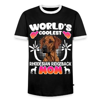 Rhodesian Ridgeback WORLD'S COOLEST RIDGEBACK MOM - Men's Ringer Shirt - black/white - Front - AI Model Female 172 light (172cm) & AI Model Male 178 light (178cm)