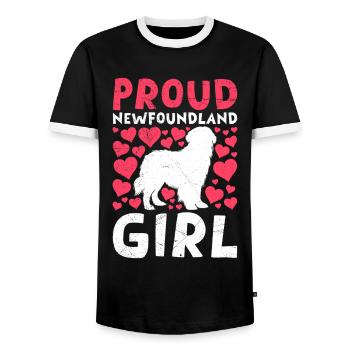 Newfoundland PROUD NEWFIE GIRL NEWFOUNDLAND - Men's Ringer Shirt - black/white - Front - AI Model Female 172 light (172cm) & AI Model Male 178 light (178cm)
