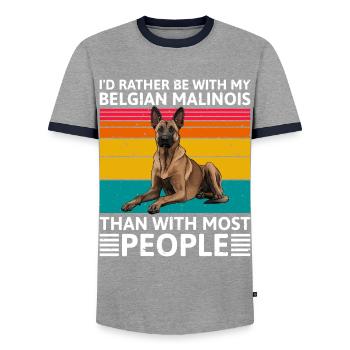Malinois I'D RATHER BE WITH BELGIAN MALINOIS - Men's Ringer Shirt - grey/navy  - Front - AI Model Female 172 light (172cm) & AI Model Male 178 light (178cm)