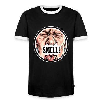 Unwanted smell, it stinks - Men's Ringer Shirt - black/white - Front - AI Model Female 172 light (172cm) & AI Model Male 178 light (178cm)