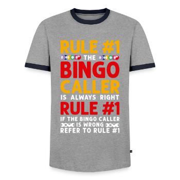 Bingo Player Rule #1 The Bingo - Men's Ringer Shirt - grey/navy  - Front - AI Model Female 172 light (172cm) & AI Model Male 178 light (178cm)