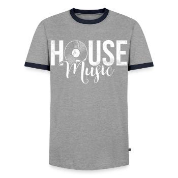 House Music, EDM, Rave, DJ, Electro, Deep House, Lover - Men's Ringer Shirt - grey/navy  - Front - AI Model Female 172 light (172cm) & AI Model Male 178 light (178cm)