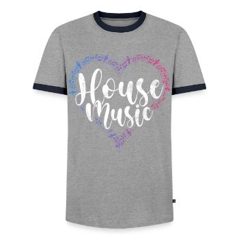 House Music, EDM, Rave, DJ, Electro, Deep House, Lover - Men's Ringer Shirt - grey/navy  - Front - AI Model Female 172 light (172cm) & AI Model Male 178 light (178cm)