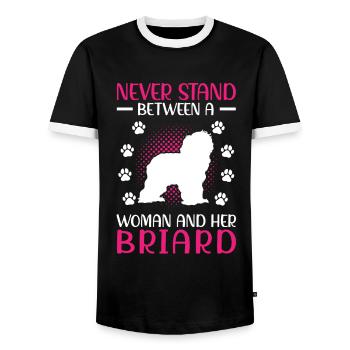 Briard Berger de Brie Frau und ihr Briard - Männer Kontrast-T-Shirt - Schwarz/Weiß - Vorne - AI Model Female 172 light (172cm) & AI Model Male 178 light (178cm)