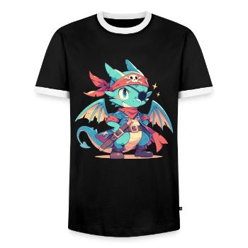 Dragon Pirate Kawaii Dragon Kids - Men's Ringer Shirt - black/white - Front - AI Model Female 172 light (172cm) & AI Model Male 178 light (178cm)