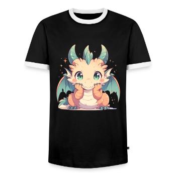 Dragon Kawaii Dragon Kids - Men's Ringer Shirt - black/white - Front - AI Model Female 172 light (172cm) & AI Model Male 178 light (178cm)