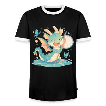 Dragon Butterfly Kawaii Dragon Kids - Men's Ringer Shirt - black/white - Front - AI Model Female 172 light (172cm) & AI Model Male 178 light (178cm)