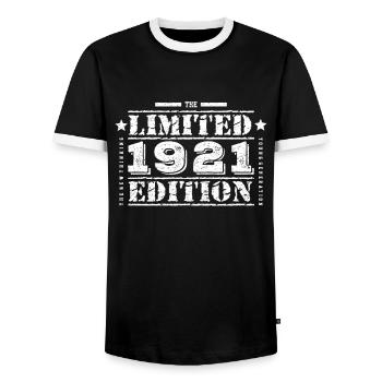 1921 Limited Edition Birthday - Men's Ringer Shirt - black/white - Front - AI Model Female 172 light (172cm) & AI Model Male 178 light (178cm)