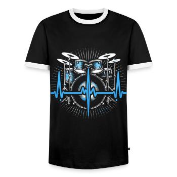 Cadeau Pour Batteur Battement De Coeur Batterie - T-shirt contrasté Homme - noir/blanc - Devant - AI Model Female 172 light (172cm) & AI Model Male 178 light (178cm)