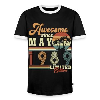 Mai 1989 Anniversaire Mai 1989 Cadeau 1989 Mai - T-shirt contrasté Homme - noir/blanc - Devant - AI Model Female 172 light (172cm) & AI Model Male 178 light (178cm)