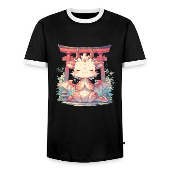 Dragon Zen Japanese Kawaii Dragon - Men's Ringer Shirt - black/white - Front - AI Model Female 172 light (172cm) & AI Model Male 178 light (178cm)