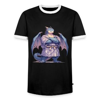 Dragon Sumo Wrestler Japanese Kawaii Dragon - Men's Ringer Shirt - black/white - Front - AI Model Female 172 light (172cm) & AI Model Male 178 light (178cm)