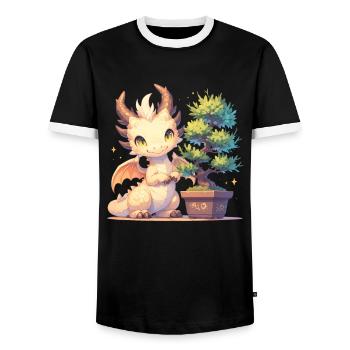 Dragon Bonsai Japanese Kawaii Dragon Kids - Men's Ringer Shirt - black/white - Front - AI Model Female 172 light (172cm) & AI Model Male 178 light (178cm)