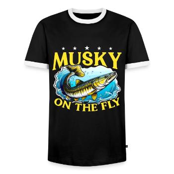 Musky Fishing Musky On The Fly Predatory Fish - Men's Ringer Shirt - black/white - Front - AI Model Female 172 light (172cm) & AI Model Male 178 light (178cm)