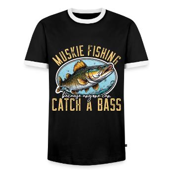 Muskie Fishing Because Anyone Can Catch Musky Fish - Men's Ringer Shirt - black/white - Front - AI Model Female 172 light (172cm) & AI Model Male 178 light (178cm)
