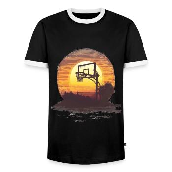 Sonnenaufgang Basketball Silhouette - Männer Kontrast-T-Shirt - Schwarz/Weiß - Vorne - AI Model Female 172 light (172cm) & AI Model Male 178 light (178cm)