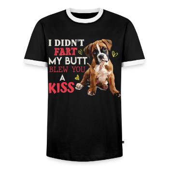 Deutscher Boxer DIDN'T FART MY BUTT BLEW A KISS - Männer Kontrast-T-Shirt - Schwarz/Weiß - Vorne - AI Model Female 172 light (172cm) & AI Model Male 178 light (178cm)