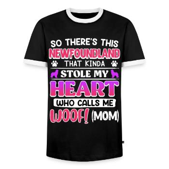 Neufundländer THERE IS THIS NEWFOUNDLAND MOM - Men's Ringer Shirt - black/white - Front - AI Model Female 172 light (172cm) & AI Model Male 178 light (178cm)