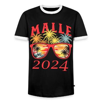Malle 2024 - Men's Ringer Shirt - black/white - Front - AI Model Female 172 light (172cm) & AI Model Male 178 light (178cm)