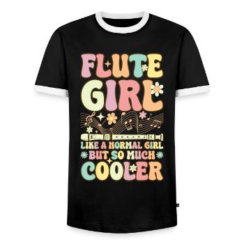 Flute Girl Like A Normal Girl Groovy Flute - Men's Ringer Shirt - black/white - Front - AI Model Female 172 light (172cm) & AI Model Male 178 light (178cm)