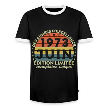 Vintage Jubiläum Hergestellt im Juni 1973 - Männer Kontrast-T-Shirt - Schwarz/Weiß - Vorne - AI Model Female 172 light (172cm) & AI Model Male 178 light (178cm)