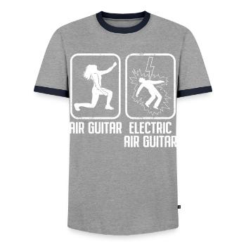 Air Guitar Electric Air Guitar Funny Air Guitar - Men's Ringer Shirt - grey/navy  - Front - AI Model Female 172 light (172cm) & AI Model Male 178 light (178cm)