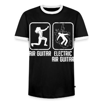 Air Guitar Electric Air Guitar Funny Air Guitar - Men's Ringer Shirt - black/white - Front - AI Model Female 172 light (172cm) & AI Model Male 178 light (178cm)