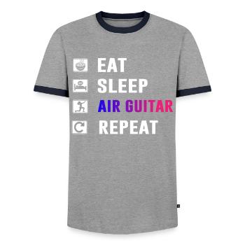 Eat Sleep Air Guitar Repeat Funny Air Guitarist - Men's Ringer Shirt - grey/navy  - Front - AI Model Female 172 light (172cm) & AI Model Male 178 light (178cm)