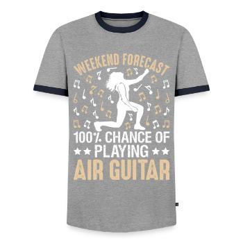 100% Chance to Play Air Guitar Funny Air Guitar - Men's Ringer Shirt - grey/navy  - Front - AI Model Female 172 light (172cm) & AI Model Male 178 light (178cm)