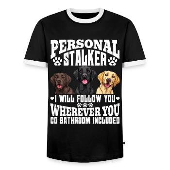 Labrador Funny WILL FOLLOW YOU WHEREVER YOU GO - Men's Ringer Shirt - black/white - Front - AI Model Female 172 light (172cm) & AI Model Male 178 light (178cm)