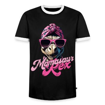 Mamasaur Rex Funny Dinosaur Mother Iconic - Men's Ringer Shirt - black/white - Front - AI Model Female 172 light (172cm) & AI Model Male 178 light (178cm)