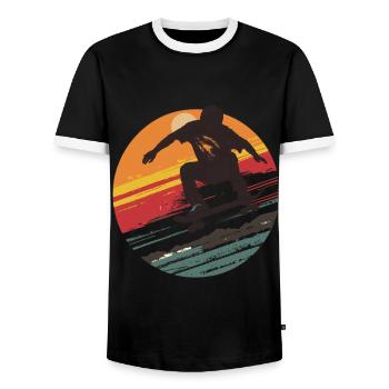 Silhouette Skateboarder au coucher du soleil - T-shirt contrasté Homme - noir/blanc - Devant - AI Model Female 172 light (172cm) & AI Model Male 178 light (178cm)