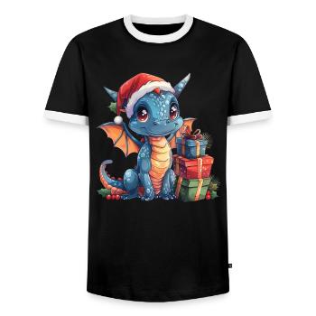 Drache Weihnachten Drache Kinder - Männer Kontrast-T-Shirt - Schwarz/Weiß - Vorne - AI Model Female 172 light (172cm) & AI Model Male 178 light (178cm)