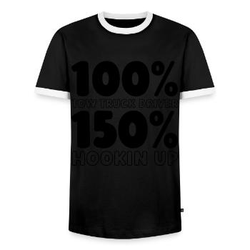 Towing Service Tow Truck - Men's Ringer Shirt - black/white - Front - AI Model Female 172 light (172cm) & AI Model Male 178 light (178cm)