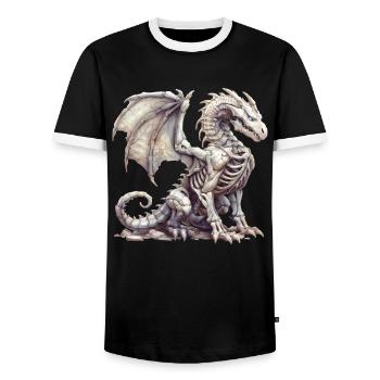 Dragon Skeleton Halloween Dragon Kids - Men's Ringer Shirt - black/white - Front - AI Model Female 172 light (172cm) & AI Model Male 178 light (178cm)