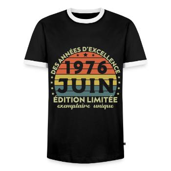 Vintage Jubiläum Hergestellt im Juni 1976 - Männer Kontrast-T-Shirt - Schwarz/Weiß - Vorne - AI Model Female 172 light (172cm) & AI Model Male 178 light (178cm)