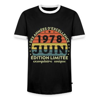 Anniversaire Millésime Fabriqué en Juin 1978 - T-shirt contrasté Homme - noir/blanc - Devant - AI Model Female 172 light (172cm) & AI Model Male 178 light (178cm)