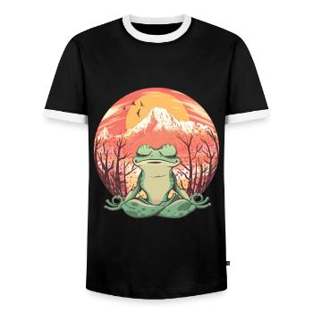 Retro Frosch Yogy Natrur Meditation Entspannung - Männer Kontrast-T-Shirt - Schwarz/Weiß - Vorne - AI Model Female 172 light (172cm) & AI Model Male 178 light (178cm)