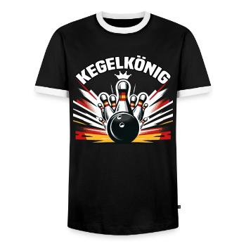 Bowling King Skittles Bowling Club Design for Bowling - Men's Ringer Shirt - black/white - Front - AI Model Female 172 light (172cm) & AI Model Male 178 light (178cm)