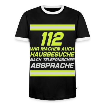 Firefighter Tshirt Firefighter Firefighter 112 - Men's Ringer Shirt - black/white - Front - AI Model Female 172 light (172cm) & AI Model Male 178 light (178cm)