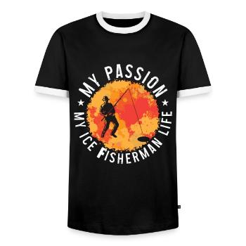 Pêcheur sur glace Ma passion Mon amateur de pêche sur glace - T-shirt contrasté Homme - noir/blanc - Devant - AI Model Female 172 light (172cm) & AI Model Male 178 light (178cm)
