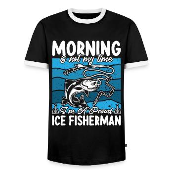 Ice Fisherman Morning Is Not My Time Ice Fisher - Men's Ringer Shirt - black/white - Front - AI Model Female 172 light (172cm) & AI Model Male 178 light (178cm)