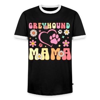 Greyhound Mom Groovy Dog Lover Dog Mom - Men's Ringer Shirt - black/white - Front - AI Model Female 172 light (172cm) & AI Model Male 178 light (178cm)