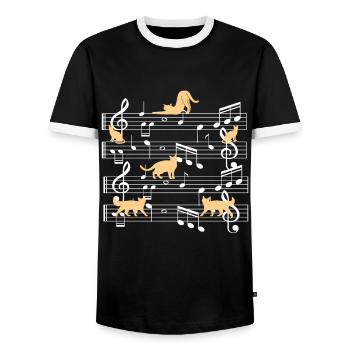 Cats playing with music note cat - Men's Ringer Shirt - black/white - Front - AI Model Female 172 light (172cm) & AI Model Male 178 light (178cm)