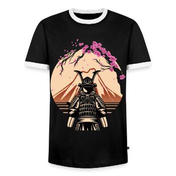 Samouraï Fuji Japon Combattant Japonais - T-shirt contrasté Homme - noir/blanc - Devant - AI Model Female 172 light (172cm) & AI Model Male 178 light (178cm)